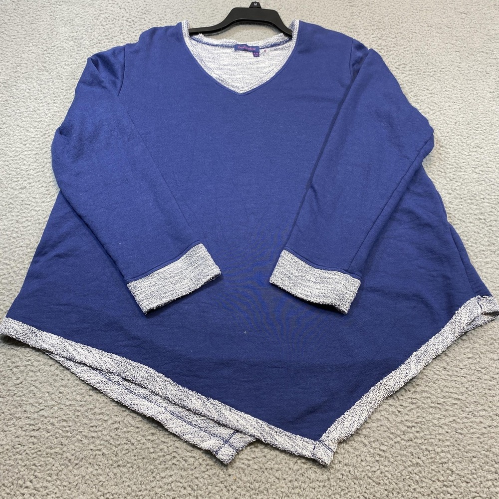 Fresh Produce Sweater Womens 16 Blue V Neck‎ Long Sleeve Asymmetrical Hem USA